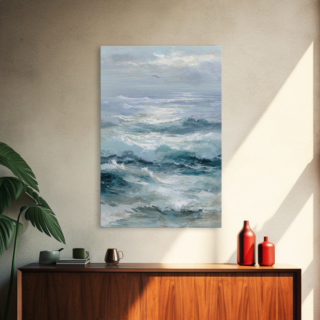 Stormy Ocean Wave Framed Canvas Print, Beach Art, Whimsical Decor, Coastal Decor, Fine Art, Shore, Beach Print, Whimsical Art, BEA-2x3-89