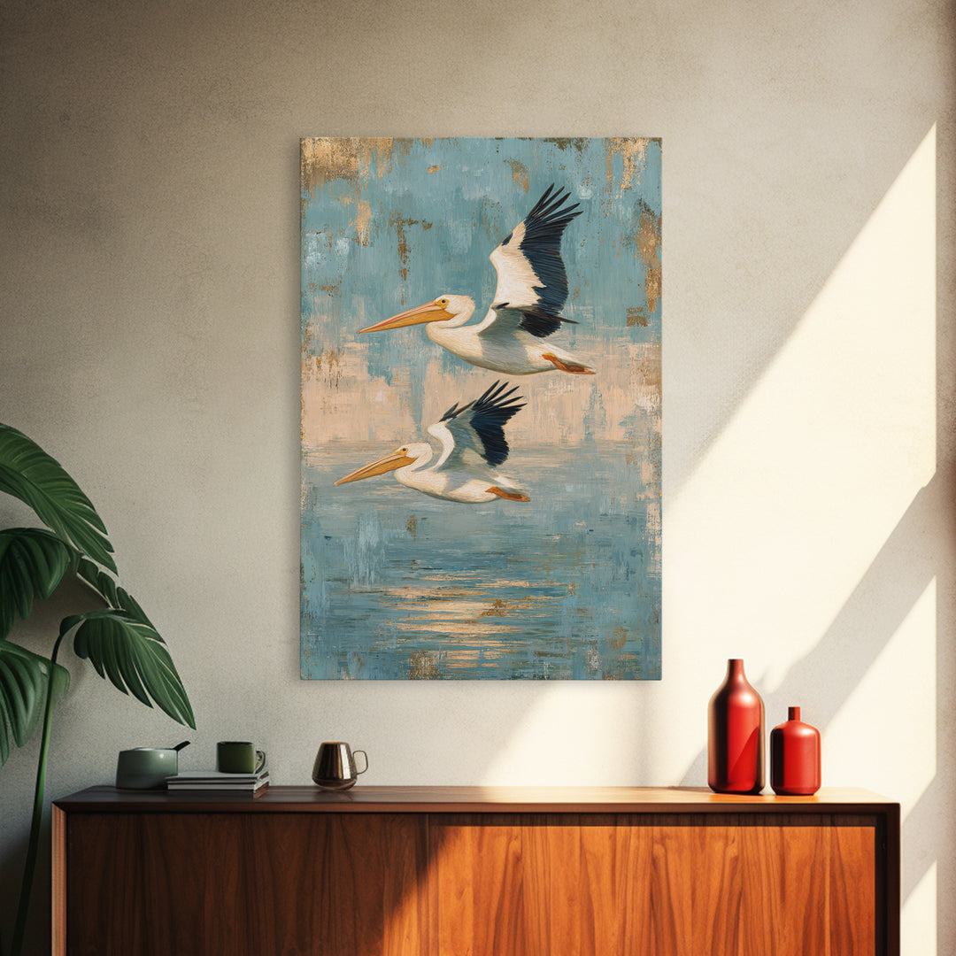 Pelicans Flying Low Canvas Print, Beach Art, Abstract Art, Coastal Decor, Fine Art, Shore, Modern Art, Beach Wall Art, BEA-2x3-99