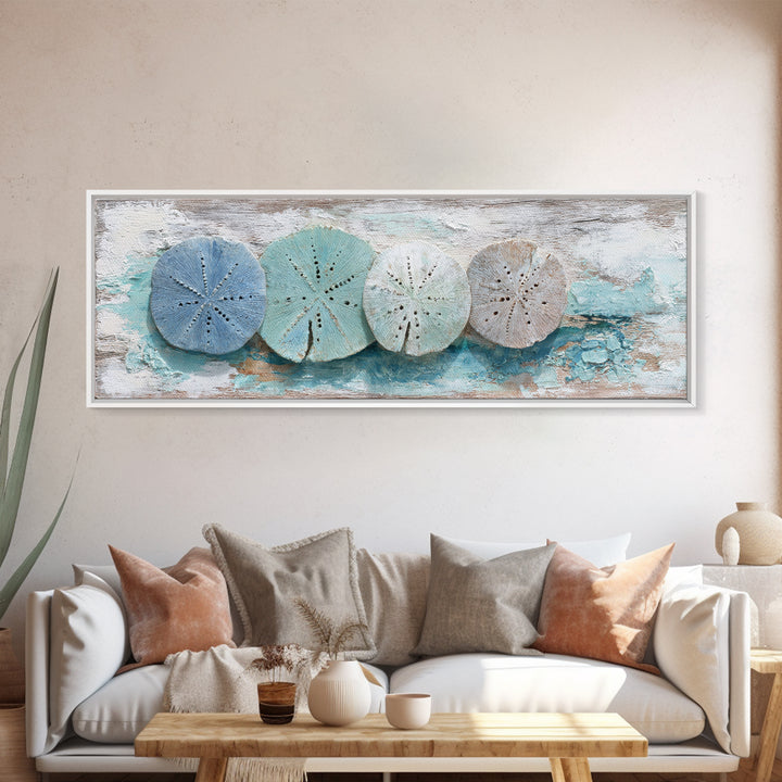 Minimal Sand Dollar Study on Textured Paper Framed Canvas Print, Beach Art, Beach Print, Coastal Decor, Oil Painting, Shore, BEA-3x1-28