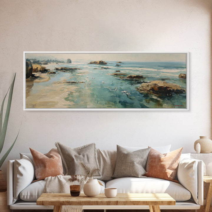 Coastal Cliffs with Gulls and Sea Spray Canvas Print, Beach Art, Gallery Decor, Coastal Decor, Fine Art, Shore, BEA-3x1-3