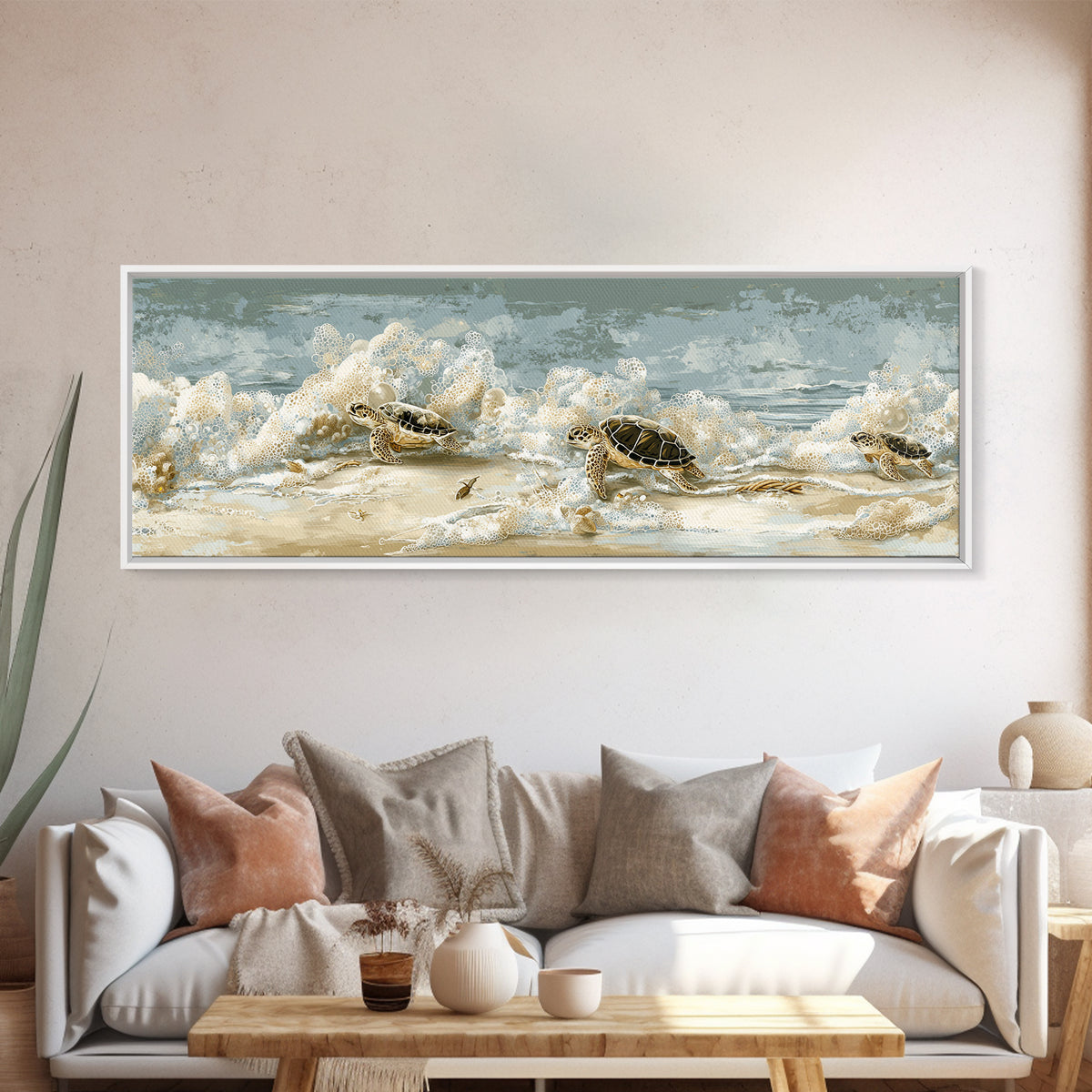 Family of Sea Turtles Crossing Moonlit Sand Canvas Print, Beach Art, Wall Art, Coastal Decor, Fine Art, Shore, Abstract Art, BEA-3x1-30