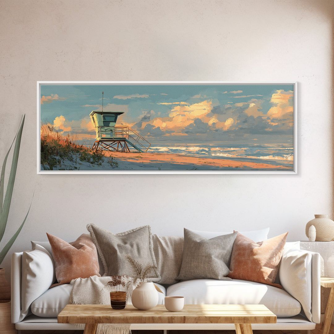 Quiet Lifeguard Tower at Golden Hour Canvas Print, Beach Art, Art, Coastal Decor, Fine Art, Shore, Abstract Wall Art, BEA-3x1-43