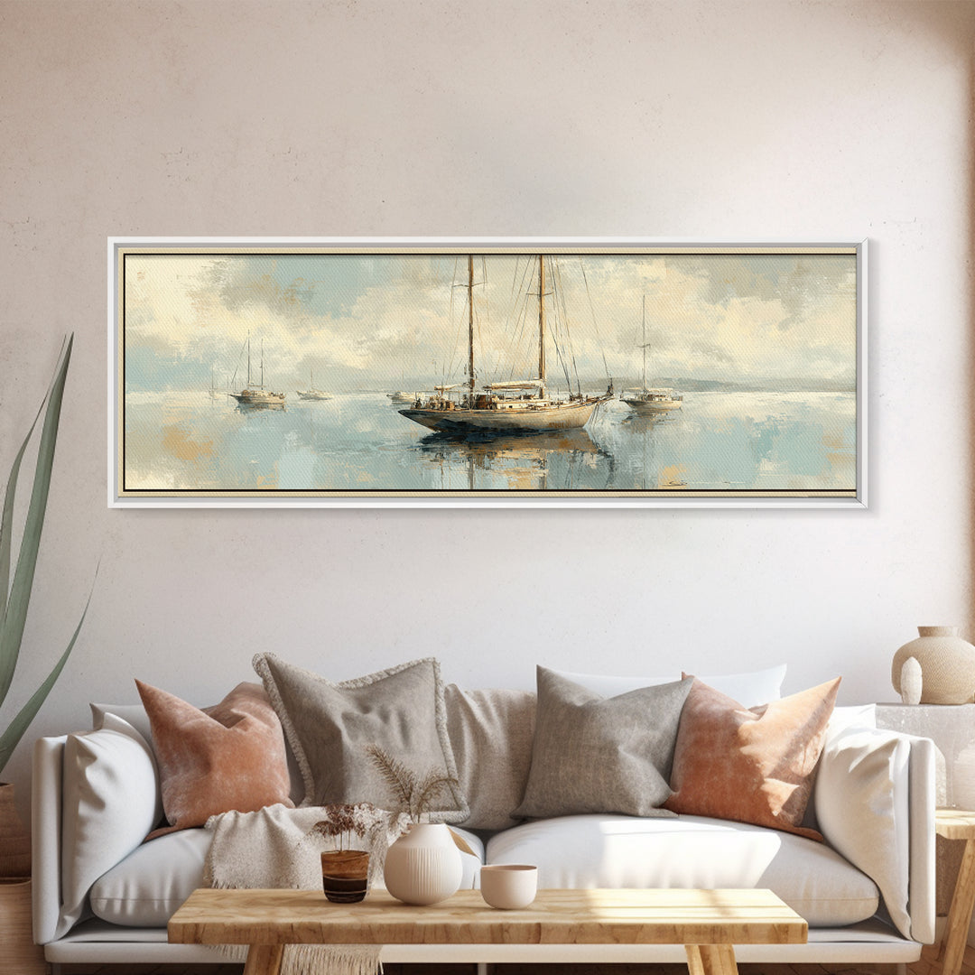 Sunset Sailboat Silhouette on Calm Water Canvas Print, Beach Art, Whimsical Decor, Coastal Decor, Fine Art, Shore, Beach Print, BEA-3x1-46