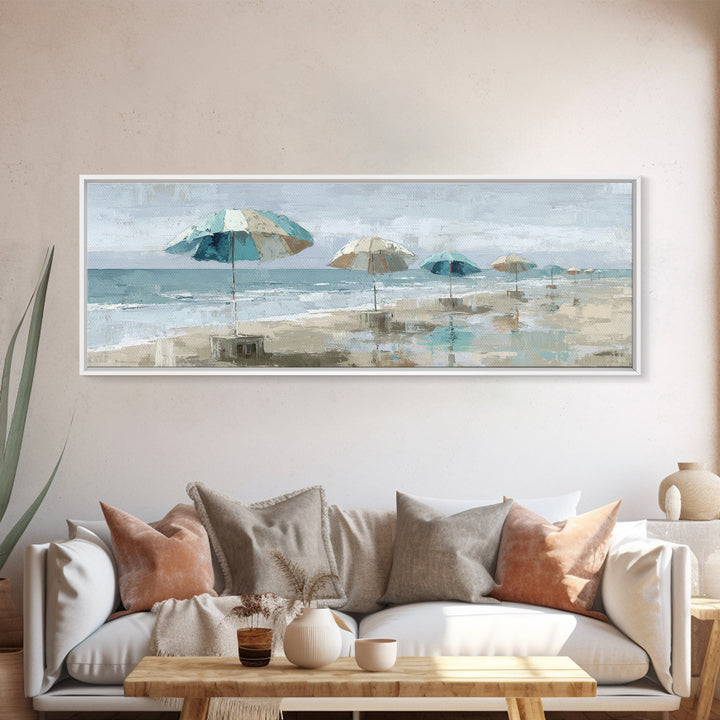 Beach Umbrella Pattern Framed Canvas Print, Beach Art, Wall Art, Coastal Decor, Fine Art, Shore, Abstract Art, Printable Art, BEA-3x1-72