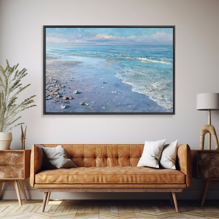 Moonlit Tropical Beach Framed Canvas Print, Beach Art, Fine Art Print, Coastal Decor, Oil Painting, Shore, Wall Decor, BEA-3x2-100