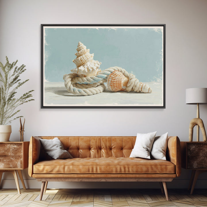 Nautical Rope and Shell Still Life Canvas Print, Beach Art, Wall Art Print, Coastal Decor, Fine Art, Shore, Beach Prints, BEA-3x2-21