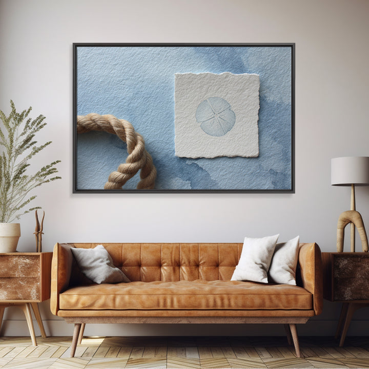 Minimal Sand Dollar Study on Textured Paper Framed Canvas Print, Beach Art, Gallery Decor, Coastal Decor, Abstract Art, Shore, BEA-3x2-64