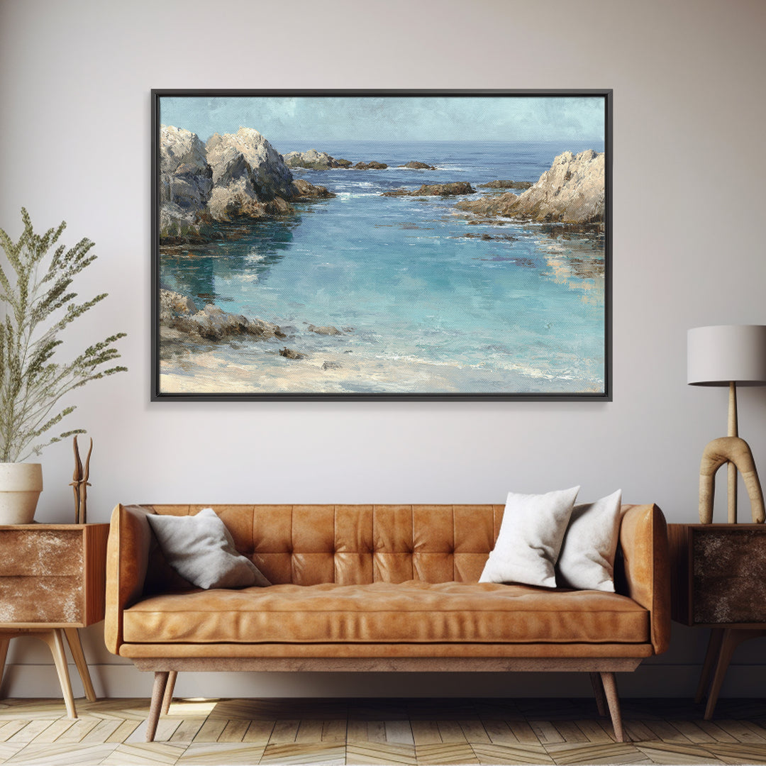 Mediterranean Cove with Clear Water Canvas Print, Beach Art, Modern Decor, Coastal Decor, Fine Art, Shore, Home Decor, BEA-3x2-72