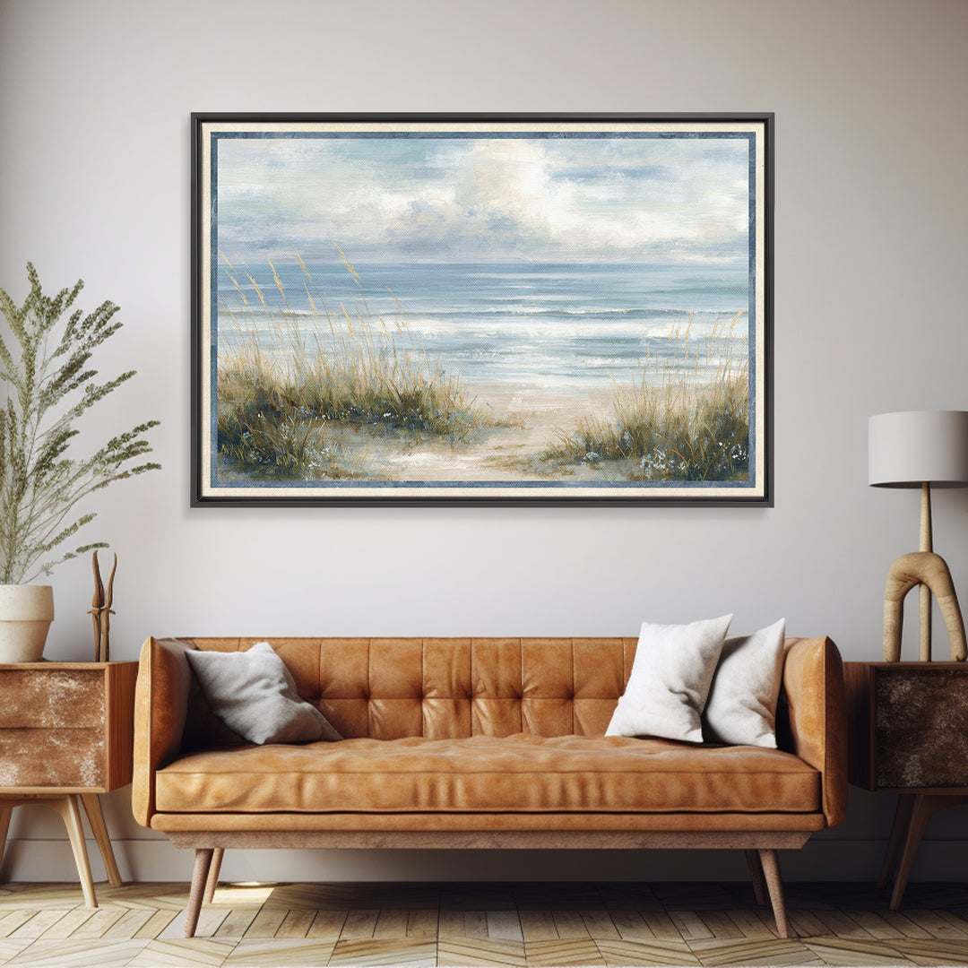 Driftwood and Wildflowers on Sand Canvas Print, Beach Art, Coastal Wall Art, Coastal Decor, Oil Painting, Shore, Fine Art Print, BEA-3x2-98