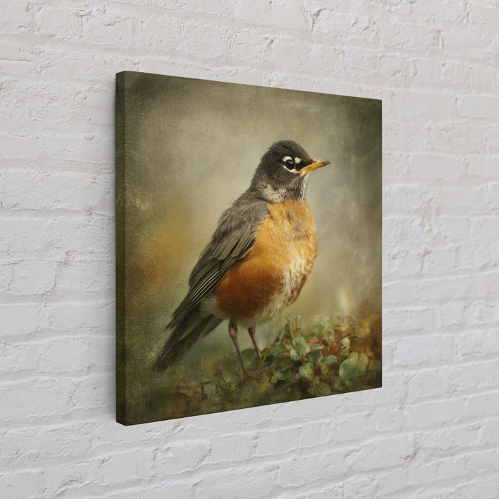 Robin in a Spring Garden with Soft Canvas Print, Bird Art, Japanese Wall Art, Living Room Decor, Watercolor Art, Flight, BIR-1x1-15