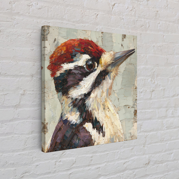 Woodpecker on Birch Bark Texture Framed Canvas Print, Bird Art, Bird Wall Art, Living Room Decor, Fine Art, Flight, Art Print, BIR-1x1-21