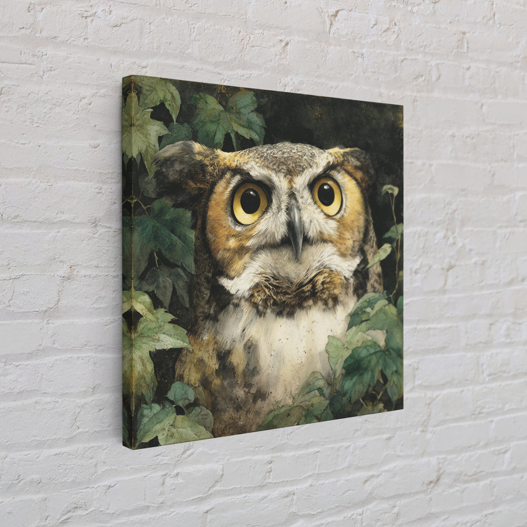 Owl Portrait with Wise Golden Eyes Framed Canvas Print, Bird Art, Fine Art Print, Living Room Decor, Fine Art, Flight, BIR-1x1-29