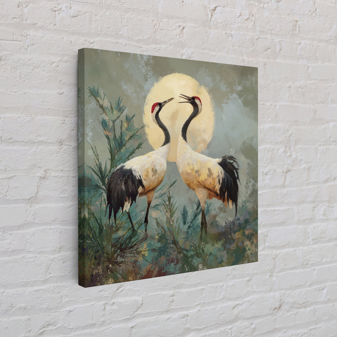 Pair of Cranes Dancing Canvas Print, Bird Art, Farmhouse Decor, Living Room Decor, Abstract Art, Flight, Digital Download Art, BIR-1x1-3