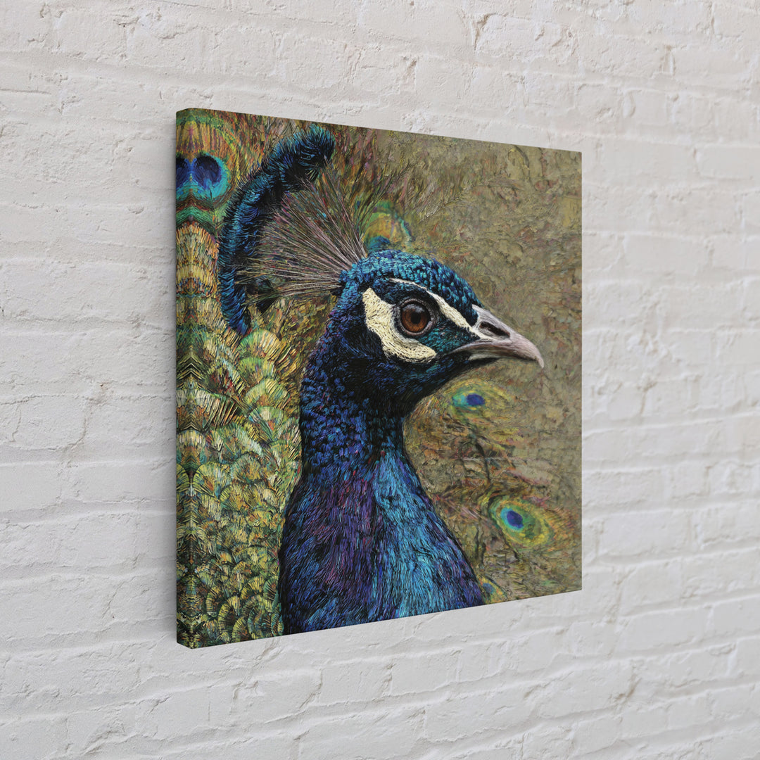 Peacock with Jewel Tone Feather Pattern Canvas Print, Bird Art, Modern Art, Living Room Decor, Fine Art, Flight, Floral Art, BIR-1x1-31