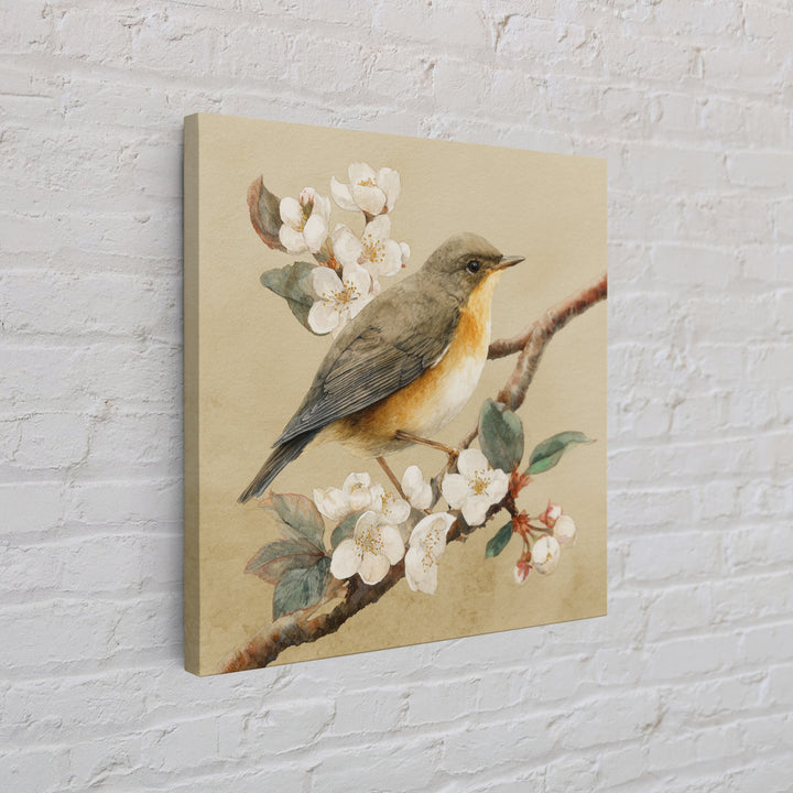 Songbird Perched on Cherry Blossoms Framed Canvas Print, Bird Art, Gallery Decor, Living Room Decor, Fine Art, Flight, BIR-1x1-32