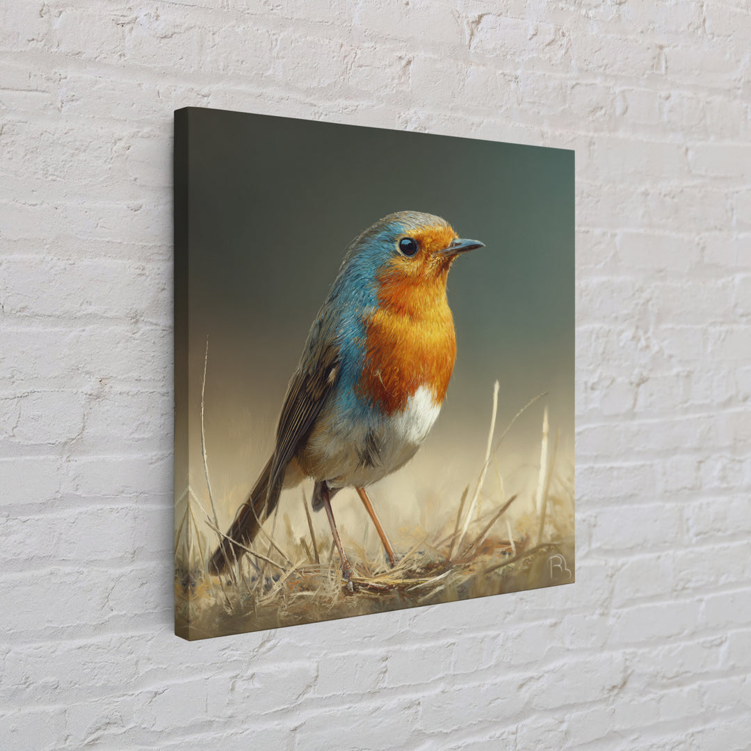 Robin in a Spring Garden with Soft Framed Canvas Print, Bird Art, Gallery Wall, Living Room Decor, Flight, Gallery Decor, BIR-1x1-39