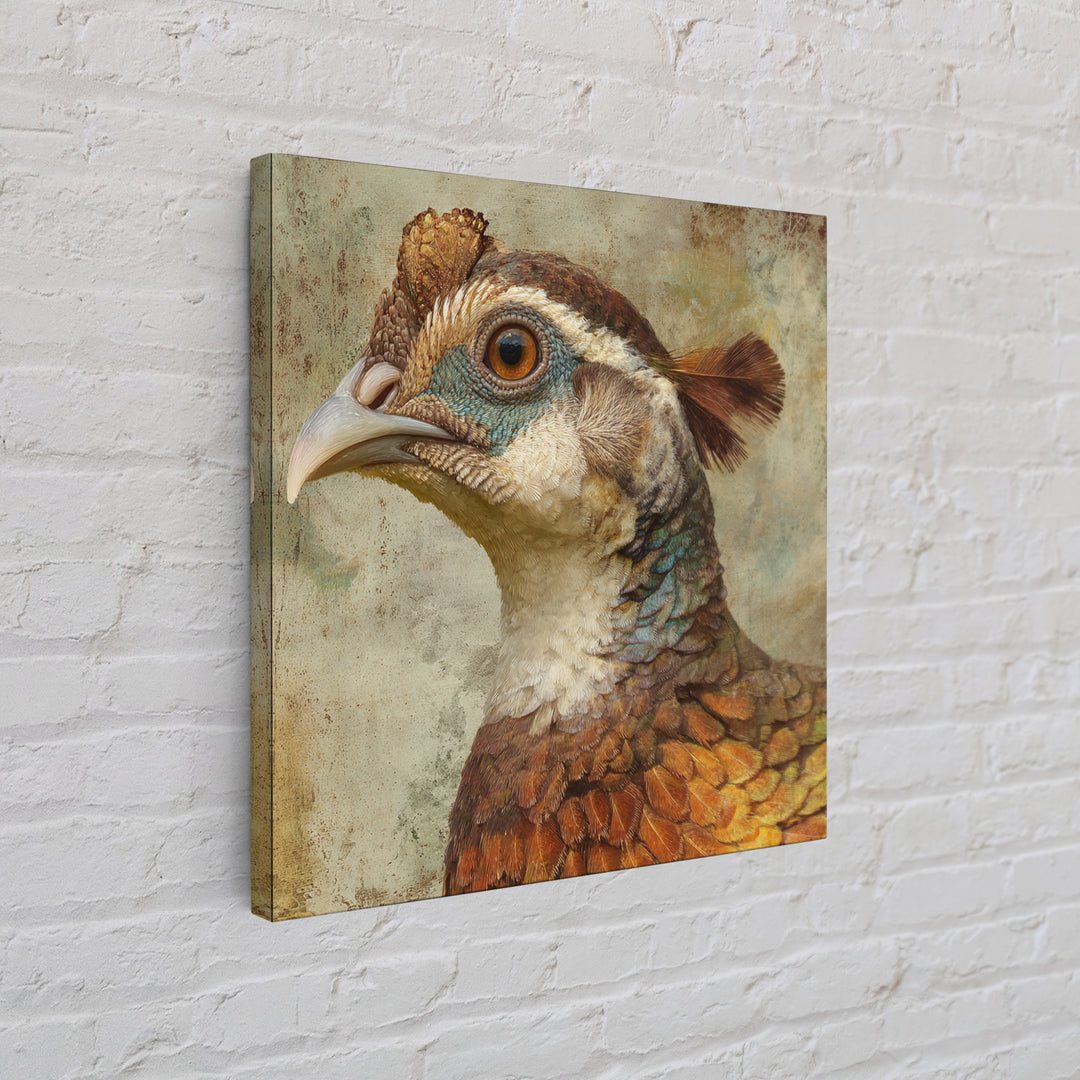 Pheasant with Ornate Feather Details Framed Canvas Print, Bird Art, Mcm Decor, Living Room Decor, Oil Painting, Flight, BIR-1x1-43
