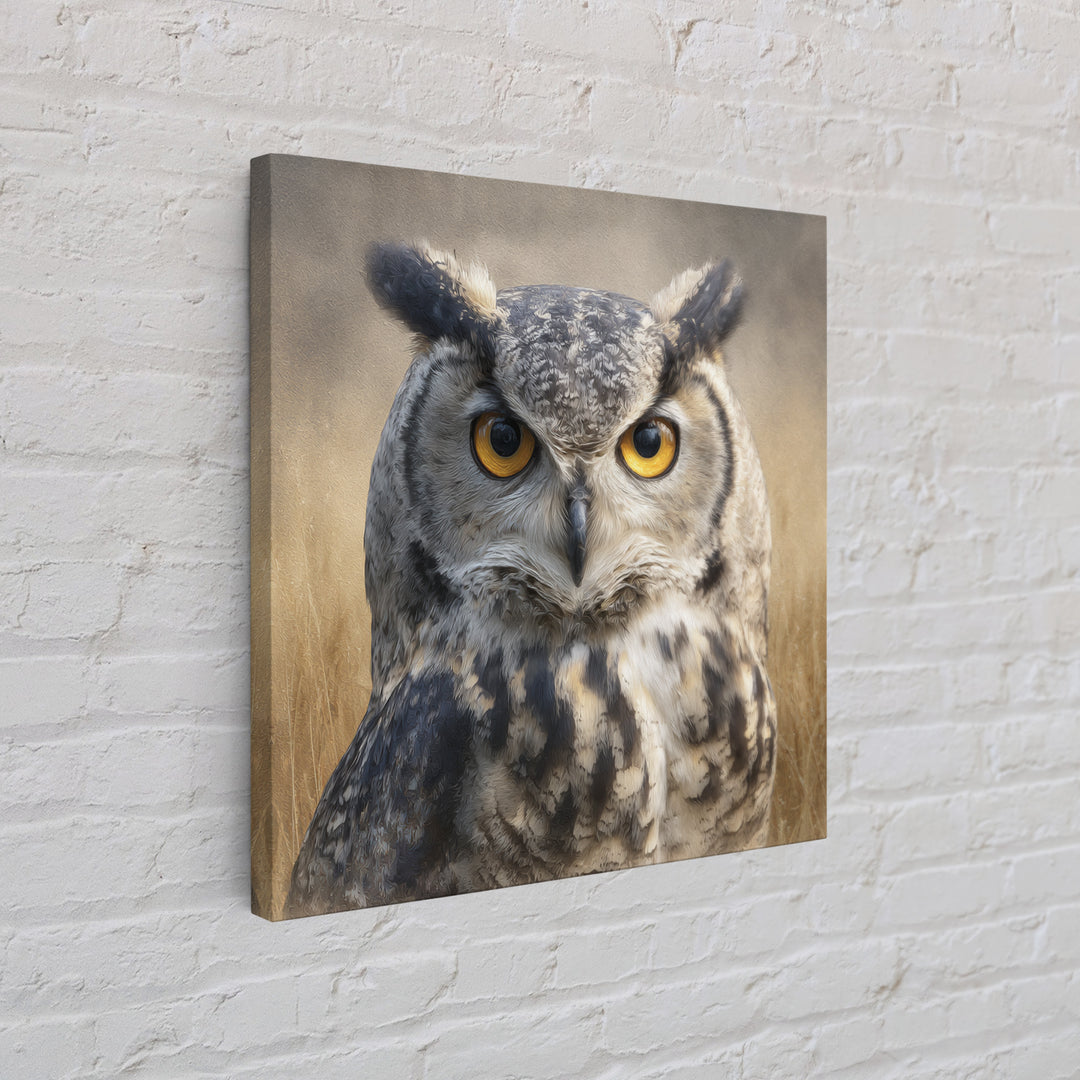 Owl Portrait with Wise Golden Eyes Canvas Print, Bird Art, Rustic Home Decor, Living Room Decor, Oil Painting, Flight, BIR-1x1-5