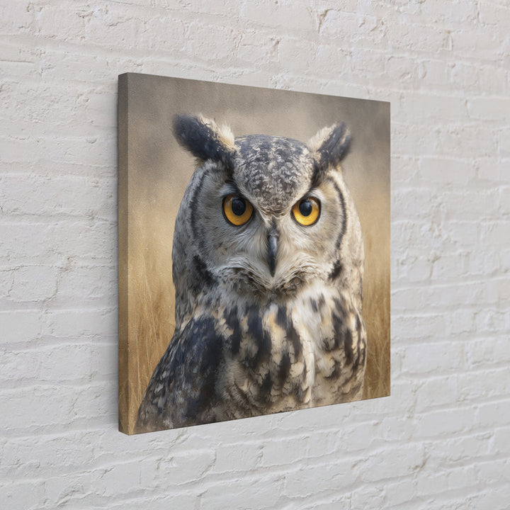 Owl Portrait with Wise Golden Eyes Canvas Print, Bird Art, Rustic Home Decor, Living Room Decor, Oil Painting, Flight, BIR-1x1-5