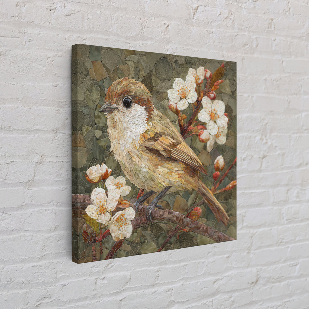 Songbird Perched on Cherry Blossoms Framed Canvas Print, Bird Art, Farmhouse Decor, Living Room Decor, Fine Art, Flight, BIR-1x1-56