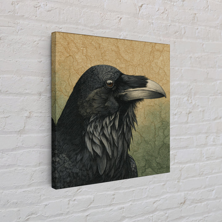Raven Silhouette with Gothic Atmosphere Framed Canvas Print, Bird Art, Statement Artwork, Living Room Decor, Abstract Art, BIR-1x1-57