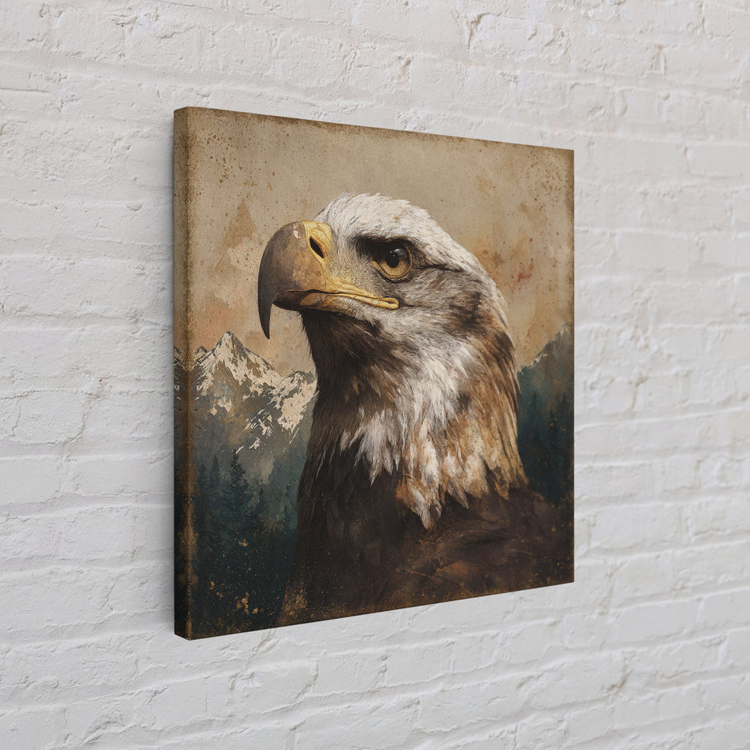 Eagle Portrait with Dramatic Mountain Wind Canvas Print, Bird Art, Bird Prints, Living Room Decor, Flight, Modern Decor, BIR-1x1-60