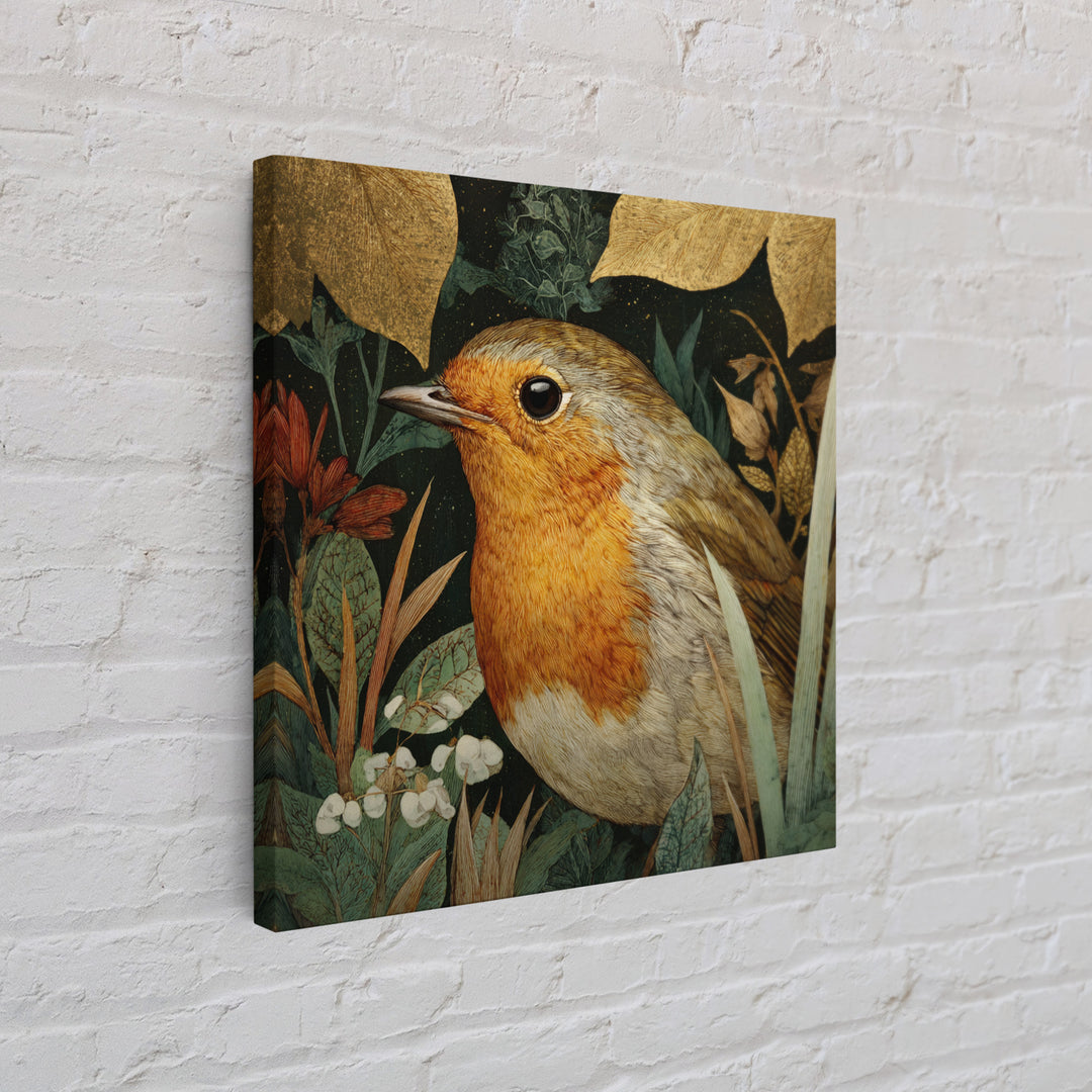 Robin in a Spring Garden with Soft Framed Canvas Print, Bird Art, Forest Wall Art, Living Room Decor, Oil Painting, Flight, BIR-1x1-63