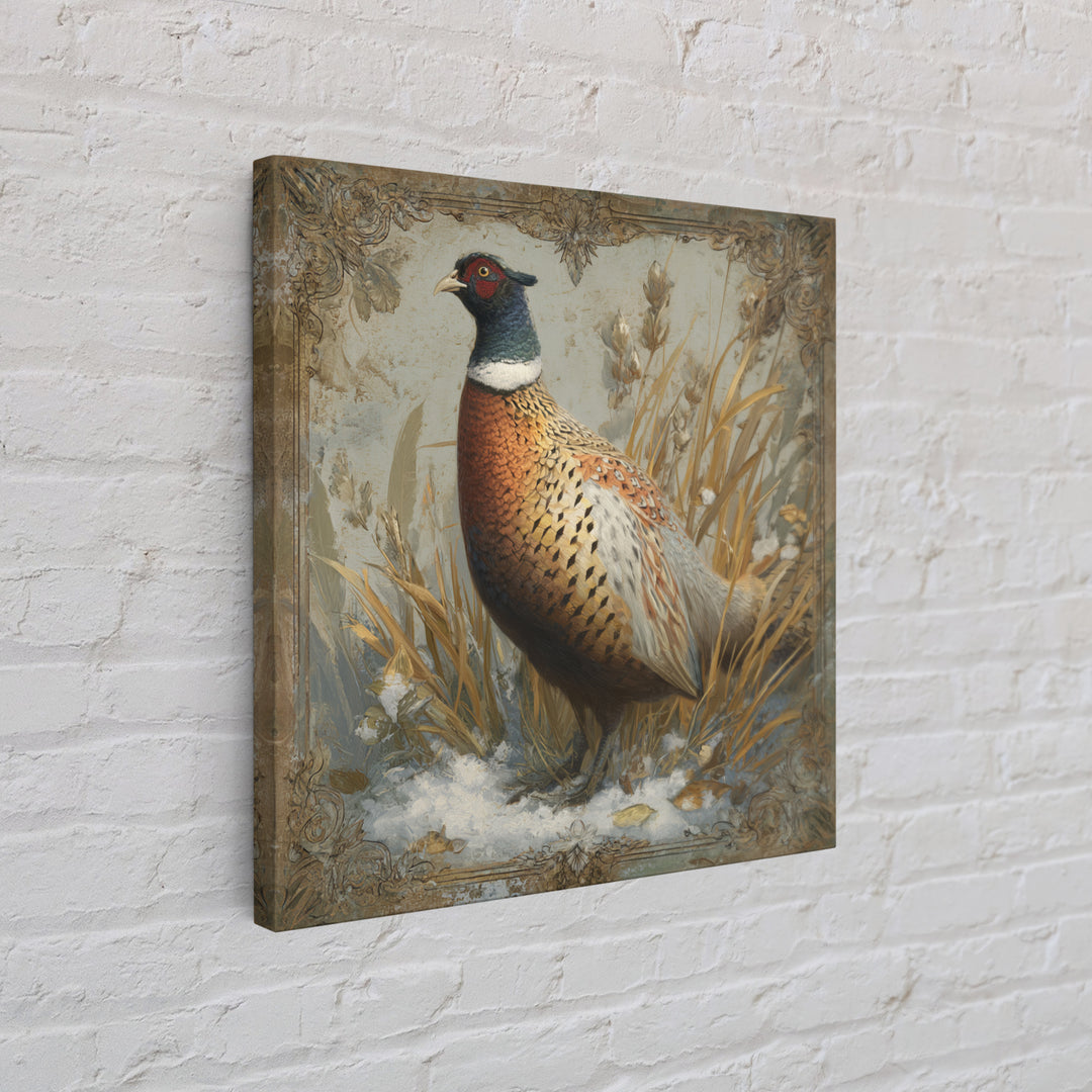 Pheasant with Ornate Feather Details Framed Canvas Print, Bird Art, Gallery Decor, Living Room Decor, Fine Art, Flight, BIR-1x1-67
