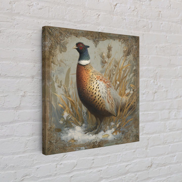 Pheasant with Ornate Feather Details Framed Canvas Print, Bird Art, Gallery Decor, Living Room Decor, Fine Art, Flight, BIR-1x1-67