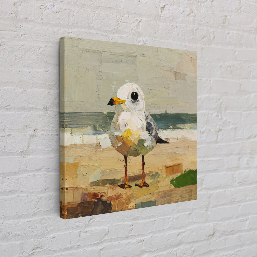 Seagulls Above a Pale Beach Horizon Framed Canvas Print, Bird Art, Digital Download Art, Living Room Decor, Oil Painting, BIR-1x1-68