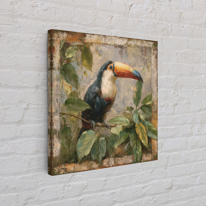 Toucan Framed by Bold Jungle Foliage Framed Canvas Print, Bird Art, Bird Wall Art, Living Room Decor, Fine Art, Flight, BIR-1x1-71