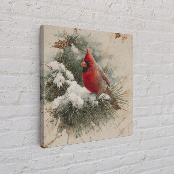 Red Cardinal on Snowy Pine Branch Framed Canvas Print, Bird Art, Art Print, Living Room Decor, Fine Art, Flight, Original Art, BIR-1x1-73