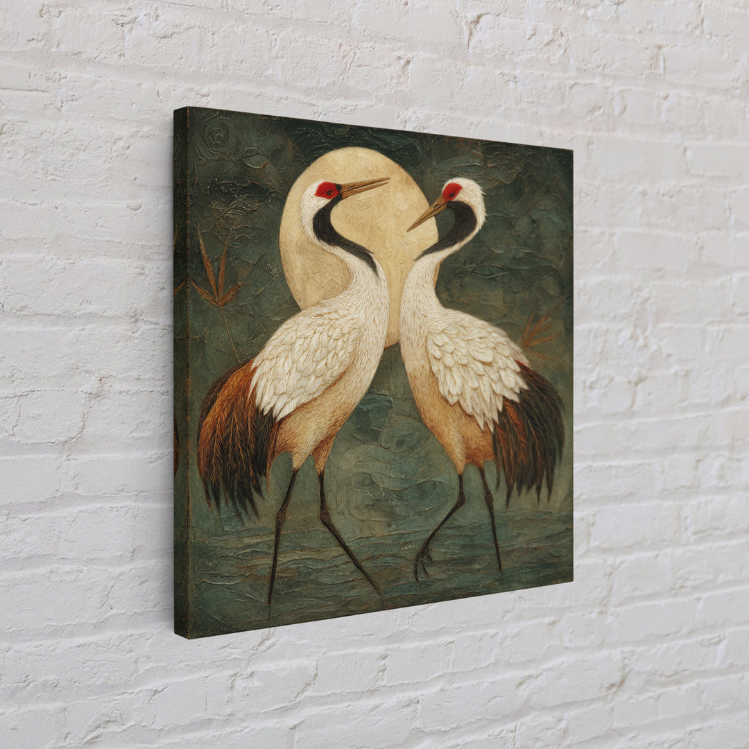 Pair of Cranes Dancing Canvas Print, Bird Art, Modern Decor, Living Room Decor, Fine Art, Flight, Home Decor, Wall Decor, BIR-1x1-75