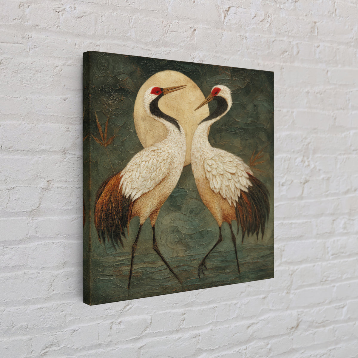 Pair of Cranes Dancing Canvas Print, Bird Art, Modern Decor, Living Room Decor, Fine Art, Flight, Home Decor, Wall Decor, BIR-1x1-75