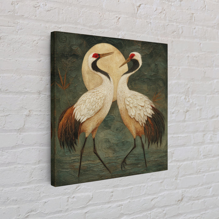 Pair of Cranes Dancing Canvas Print, Bird Art, Modern Decor, Living Room Decor, Fine Art, Flight, Home Decor, Wall Decor, BIR-1x1-75