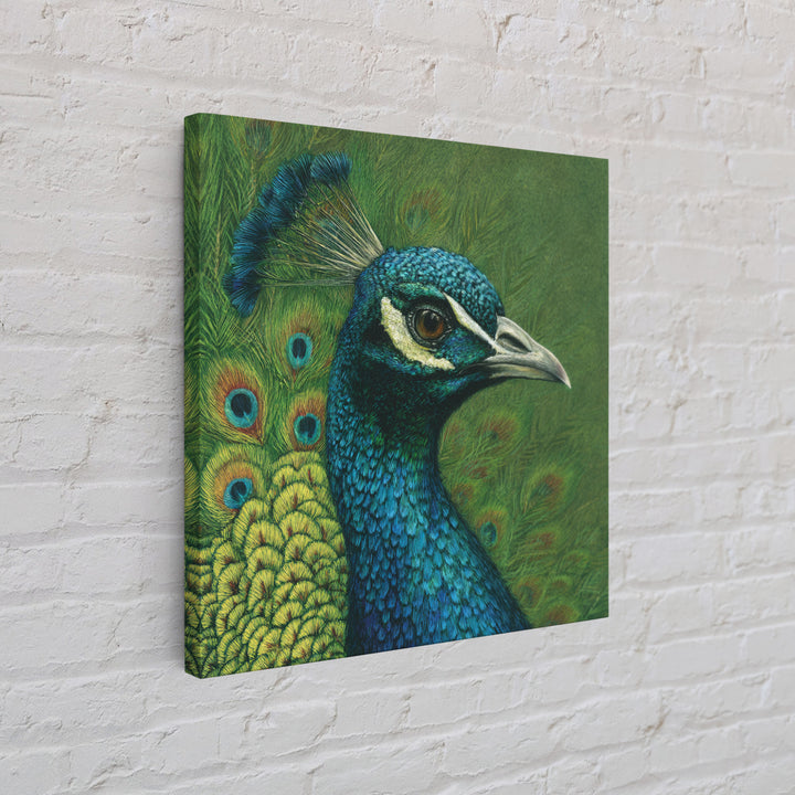 Peacock with Jewel Tone Feather Pattern Framed Canvas Print, Bird Art, Fine Art Print, Living Room Decor, Oil Painting, Flight, BIR-1x1-79
