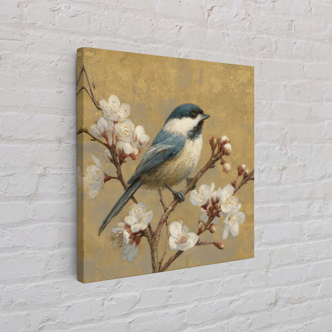 Songbird Perched on Cherry Blossoms Framed Canvas Print, Bird Art, Digital Print, Living Room Decor, Fine Art, Flight, BIR-1x1-8