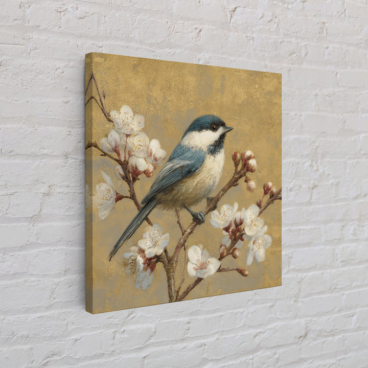 Songbird Perched on Cherry Blossoms Framed Canvas Print, Bird Art, Digital Print, Living Room Decor, Fine Art, Flight, BIR-1x1-8