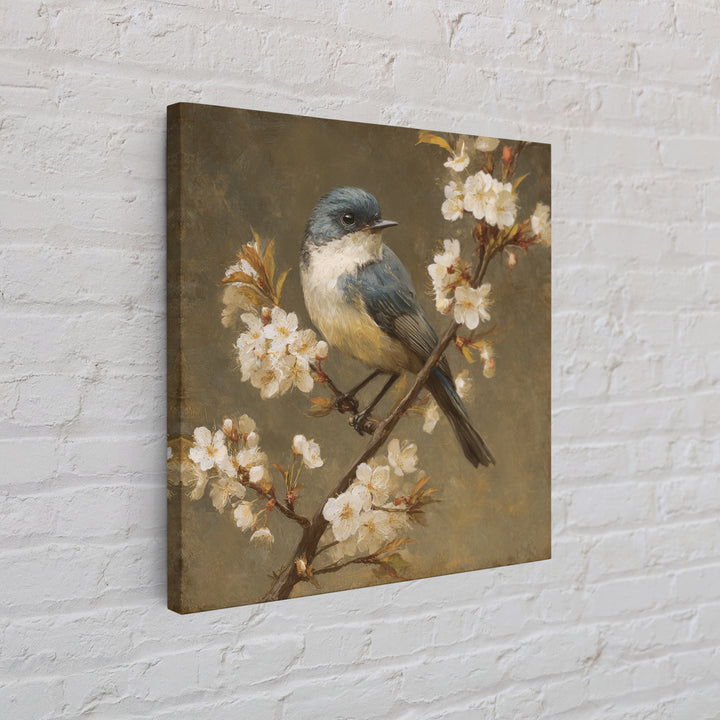 Songbird Perched on Cherry Blossoms Framed Canvas Print, Bird Art, Modern Decor, Living Room Decor, Fine Art, Flight, BIR-1x1-80