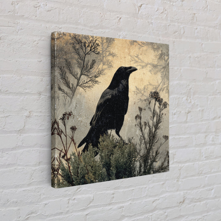 Raven Silhouette with Gothic Atmosphere Canvas Print, Bird Art, Textured Painting, Living Room Decor, Fine Art, Flight, BIR-1x1-81