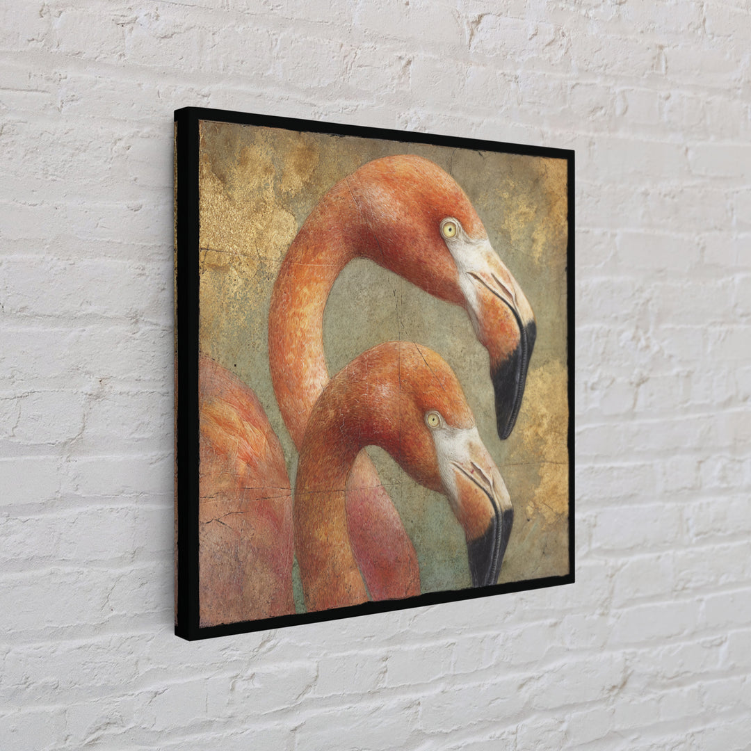 Flamingo Pair in Coral Water Reflections Canvas Print, Bird Art, Neutral Decor, Living Room Decor, Oil Painting, Flight, BIR-1x1-82