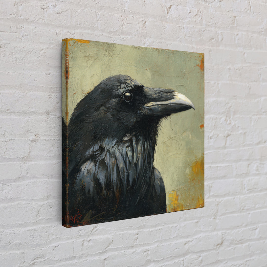 Raven Silhouette with Gothic Atmosphere Canvas Print, Bird Art, Floral Art, Living Room Decor, Fine Art, Flight, BIR-1x1-9