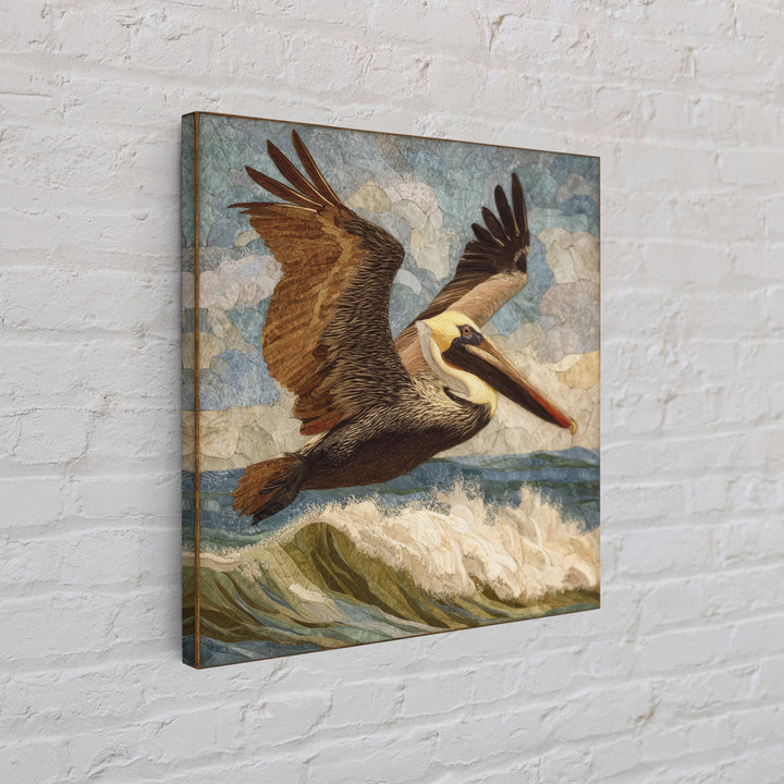 Pelican Flying over Coastal Waves Canvas Print, Bird Art, Rustic Home Decor, Living Room Decor, Fine Art, Flight, BIR-1x1-90