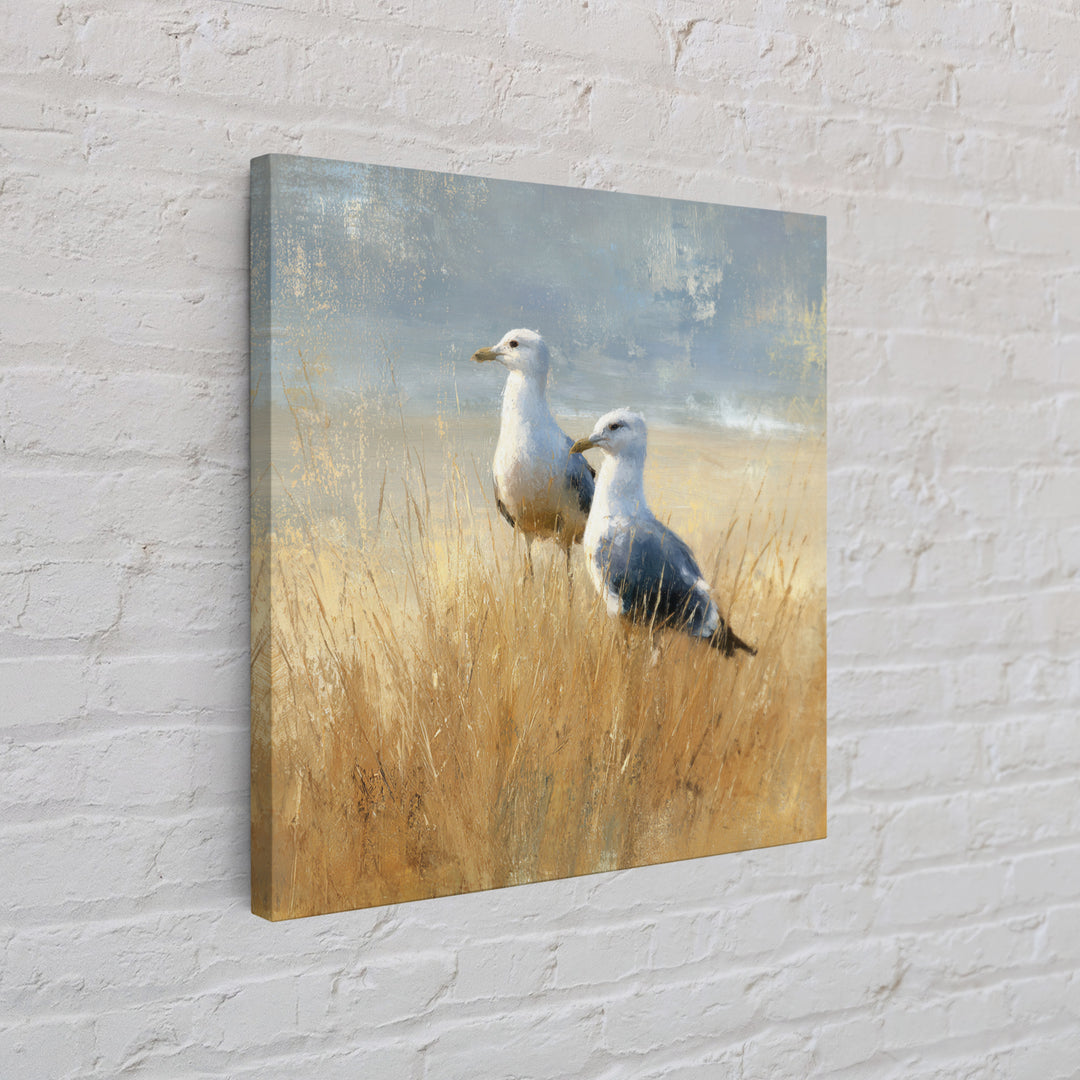 Seagulls Above a Pale Beach Horizon Canvas Print, Bird Art, Rustic Home Decor, Living Room Decor, Fine Art, Flight, BIR-1x1-92