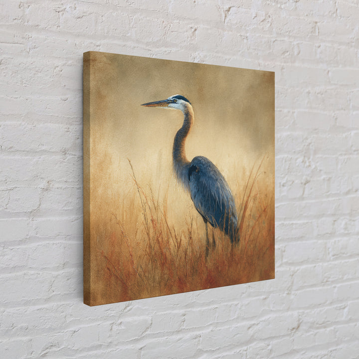 Blue Heron in Misty Marsh Grass Canvas Print, Bird Art, Boho Decor, Living Room Decor, Fine Art, Flight, Printable Wall Art, BIR-1x1-98