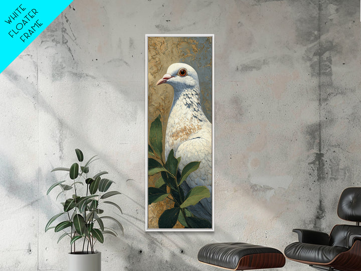 White Dove with Olive Branch and Calm Canvas Print, Bird Art, Gallery Wall, Living Room Decor, Oil Painting, Flight, BIR-1x3-100