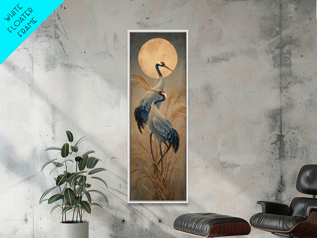 Pair of Cranes Dancing Framed Canvas Print, Bird Art, Home Decor, Living Room Decor, Abstract Art, Flight, Modern Wall Art, BIR-1x3-15