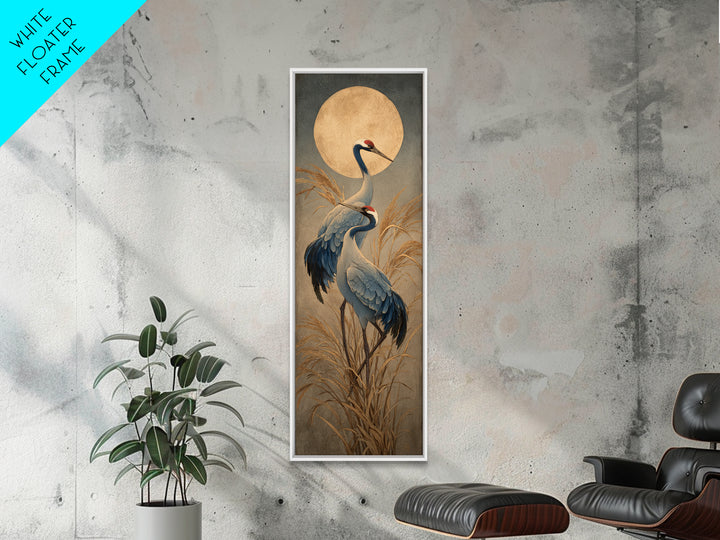 Pair of Cranes Dancing Framed Canvas Print, Bird Art, Home Decor, Living Room Decor, Abstract Art, Flight, Modern Wall Art, BIR-1x3-15