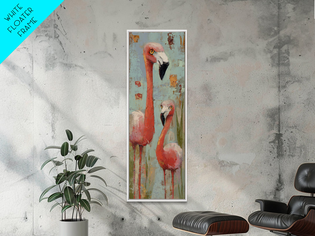 Flamingo Pair in Coral Water Reflections Canvas Print, Bird Art, Digital Download Art, Living Room Decor, Fine Art, Flight, BIR-1x3-22