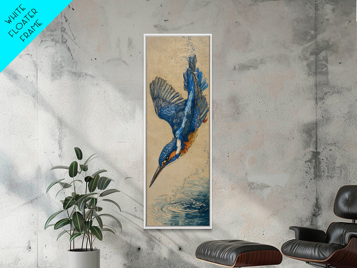 Kingfisher Diving Toward Blue Water Canvas Print, Bird Art, Digital Prints, Living Room Decor, Fine Art, Flight, Modern Art, BIR-1x3-23